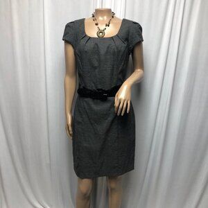 BCX Dress Womens Size 11 Gray Black Cap Sleeve Stylish Shift with Belt Office